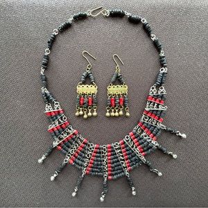 Egyptian Revival collar necklace & earrings, Vintage 80s